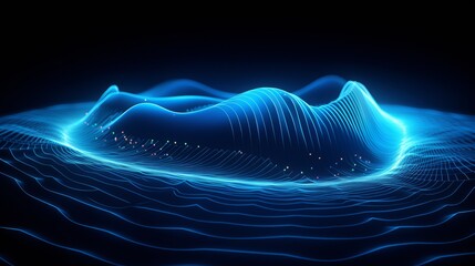 digital wave in abstract. The background is a circular blue shape. Point wave in the future. giant data. 3D modeling.