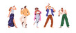 © Good Studio - Singing people set. Men, women singers standing with microphones. Vocalists with mics in hands. Characters performing songs. Vocal talents. Flat vector illustrations isolated on white background