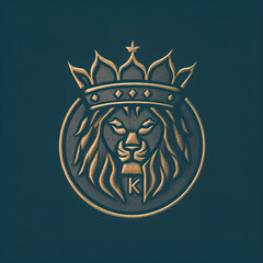 Wall Mural - Lion head with crown, flat design, generative AI.