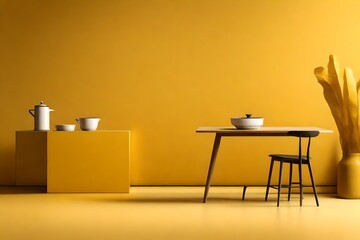 Wall Mural - table and chairs isolated on orange background