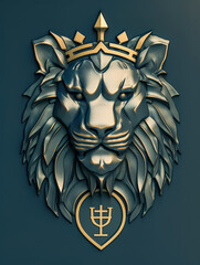 Wall Mural - Lion head with crown, flat design, generative AI.