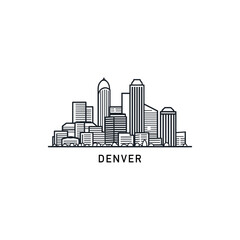 Wall Mural - Denver US Colorado cityscape skyline city panorama vector flat modern logo icon. USA, state of America emblem idea with landmarks and building silhouettes. Isolated thin line graphic