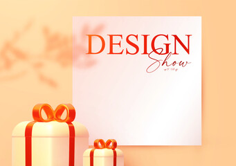 Wall Mural - 3d realistic premium product display design template. scene with square paper banner, light and shad