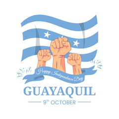 Wall Mural - Vector Graphic of Guayaquil Independence Day for greeting card with clenched fist, fireworks and ribbon