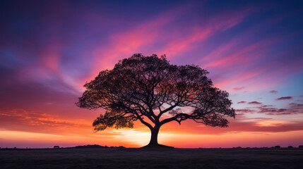 Wall Mural - Tree silhouette stands tall against colorful evening sky