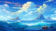 Ocean of Optimism: Gentle waves progressing from a stormy scene to a calm and colorful seascape, representing the journey from hardship to optimism through collective effort