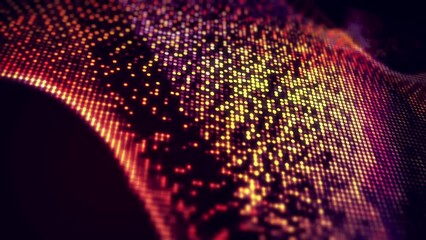 Wall Mural - Abstract geometric mosaic LED dots pattern background. Modern tech dynamic seamless loop 3D video glowing blurred template.