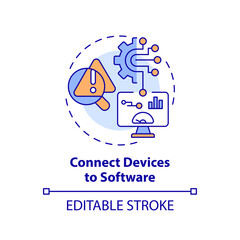 Sticker - 2D editable multicolor icon connect devices to software concept, simple isolated vector, predictive maintenance thin line illustration.