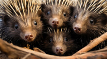 Group Of Baby Porcupines Close Up