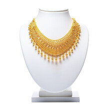 Gold Necklace On White Mannequin. 3D Rendering Isolated On White Background