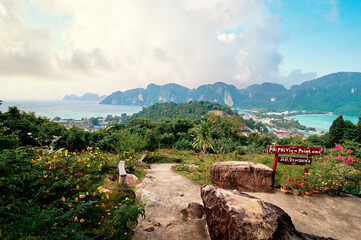 Wall Mural - Phi Phi Don island view point. Beautiful landscape with tropical sea lagoon.