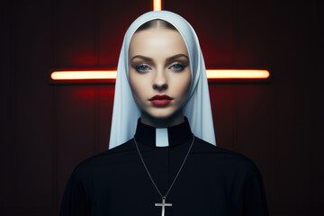 Wall Mural - Modern fashionable nun with bright makeup