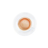 Fototapeta Mapy - White cup and saucers with freshly prepared black coffee with cream, isolated on transparent. PGN.