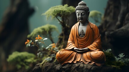 buddha statue with wild forest background