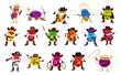 Cartoon vitamin ranger, cowboy, sheriff, Indian and robber characters, vector kids mascots. Funny cute vitamins as Western ranger, Indian chief, saloon cowboy or bandit robber with rifle gun and lasso