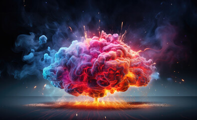 Wall Mural - fire burns in the middle of the brain, Brainstorming concept