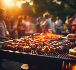 the grilling of some tasty food with people in the background