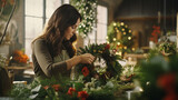 Florist making beautiful Christmas wreath. ai generative