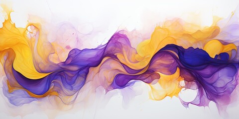 Sticker - Abstract colorful yellow purple complementary color art painting illustration texture - watercolor swirl waves liquid splashes