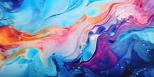 Abstract Marbled Acrylic Paint Ink Painted Waves Painting Texture Colorful Background Banner - Bold Colors, Rainbow Color Swirls Wave