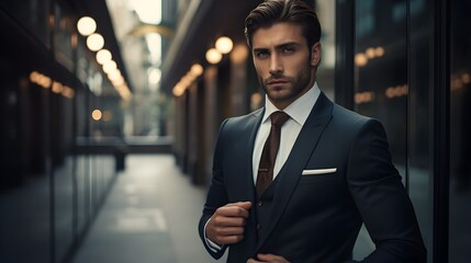 Business man in formal attire office suit in confident poses