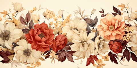 Wall Mural - Flowers on a cream colored background.