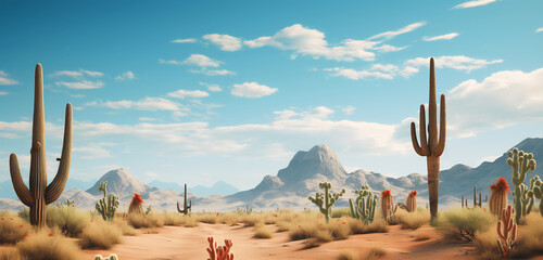 Cacti Harmony: Aesthetic Desert Landscape, Illustration Background, generative Ai