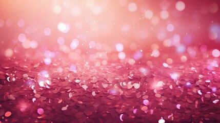 Wall Mural - Shiny pink glitter texture for festive and glamorous design. Sparkling pink background with light effects and bokeh