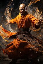 Shaolin Monk Performing A Series Of Rapid Punches In A Blur Of Motion, Generative AI