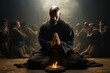 Kung Fu practitioners in a deep bow of respect to their master, symbolizing gratitude and humility, Generative AI