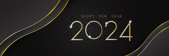 Wall Mural - 2024 Happy new year; Luxurious black and gold background design tutorial, Abstract black and gold lines luxury background.