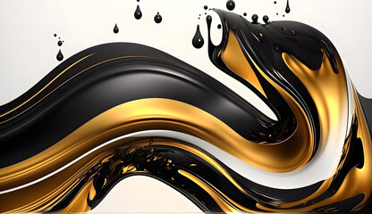 Wall Mural - Luxury gold and black liquid background , fluid splash, swirl on white. Luxury golden flow. luxus gold background dynamic flow wave. Generative Ai.