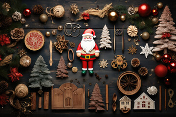 Wall Mural - Christmas ornaments arranged on black background