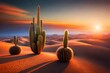 psychedelic and surreal scenery with cactus in the desert, created with genera
