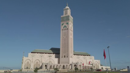 Wall Mural - Scenic view of Hassan II mosque from the street, the largest functioning mosque in Africa and is the 7th largest in the world. travel and destinations. Casablanca, Morocco
