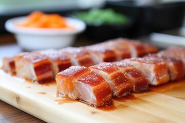 Poster - raw pork belly brushed with homemade spicy glaze