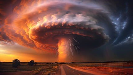 Wall Mural - tornado disaster sunset bright colors meteorology.