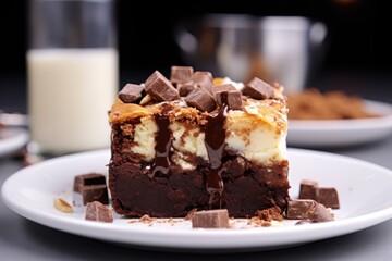 Canvas Print - close-up of a brownie with chunks of chocolate on a white plate