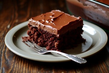 Piece of traditional chocolate Texas sheet cake