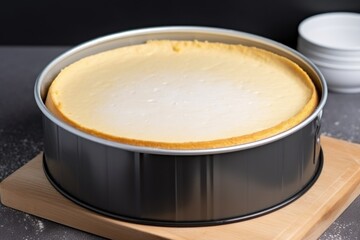 Wall Mural - freshly baked plain cheesecake in a springform pan