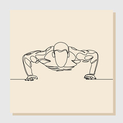 Wall Mural - Continuous single line sketch hand drawn drawing of sporty man training push up work out. One line art concept of gym fitness and healthy life style. Vector illustration