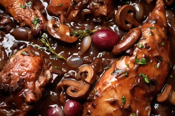 Sticker - detailed view of coq au vin sauce texture