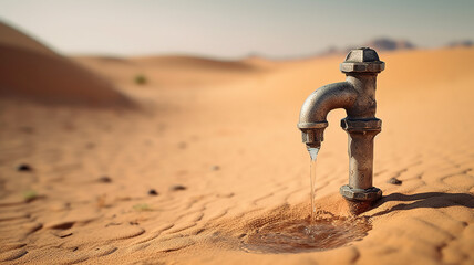 Wall Mural - a lonely water tap in the desert.