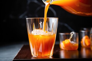 Poster - carrot juice poured from a jug into a glass