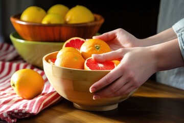 Sticker - hand picking up a grapefruit from a fruit bowl