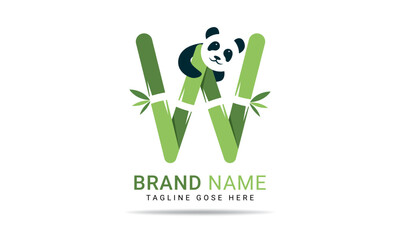 Initial W alphabet with bamboo panda. eco-friendly logo concept. Letter W alphabet symbol for business and company identity	
