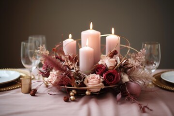 Canvas Print - kinara centerpiece with unlit candles on table