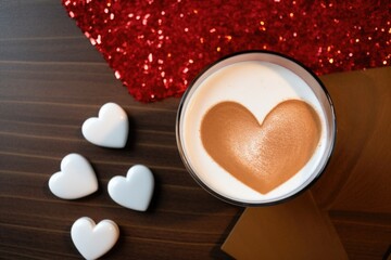 Canvas Print - overhead shot of a latte with a heart-shaped foam design