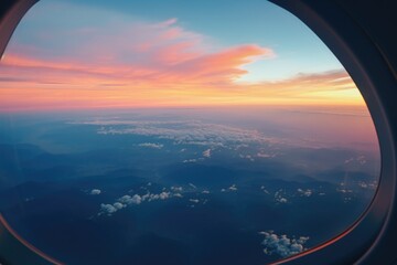 Sticker - A captivating view of the sky as seen from an airplane window. Perfect for travel and aviation-related projects.