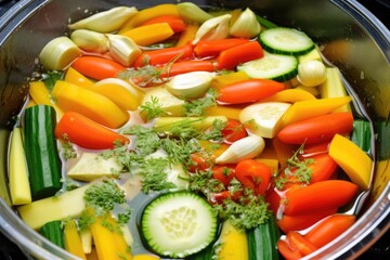 Poster - raw vegetables soaking in a garlicky marinade